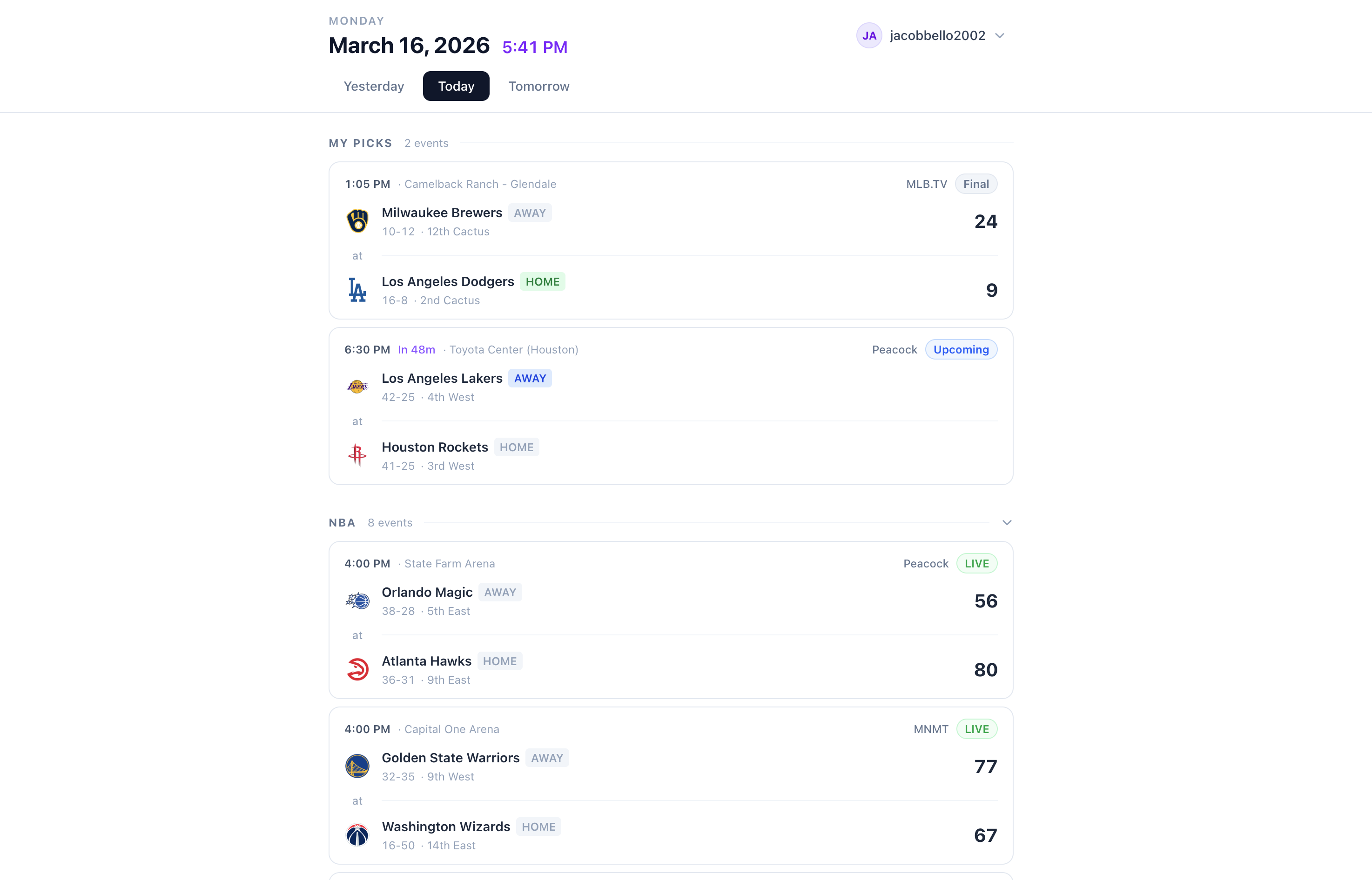 Sports Calendar - Schedule Tracker